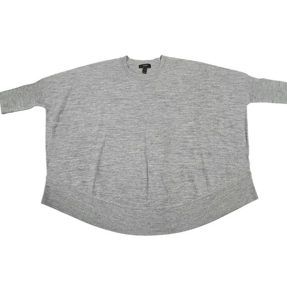 J. Crew 100% Merino Wool Gray Swing Sweater Cropped Overaized Size S 3/4 sleeve - Picture 1 of 6